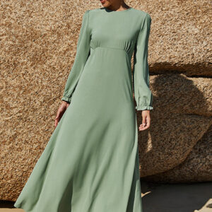 High Neck Elegant Puff Sleeve Maxi Dress in Sage or Ivory