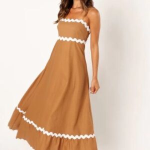 Spaghetti Strap A-Line Maxi Dress with Contrast RicRac Trim | 4 Colors