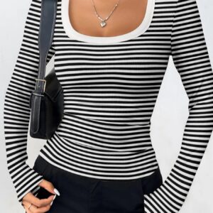 Striped Scoop Neck Ribbed Top | 3 Colors