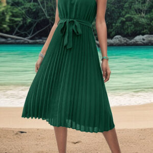 Single Shoulder Tie Waist Midi Dress in Green