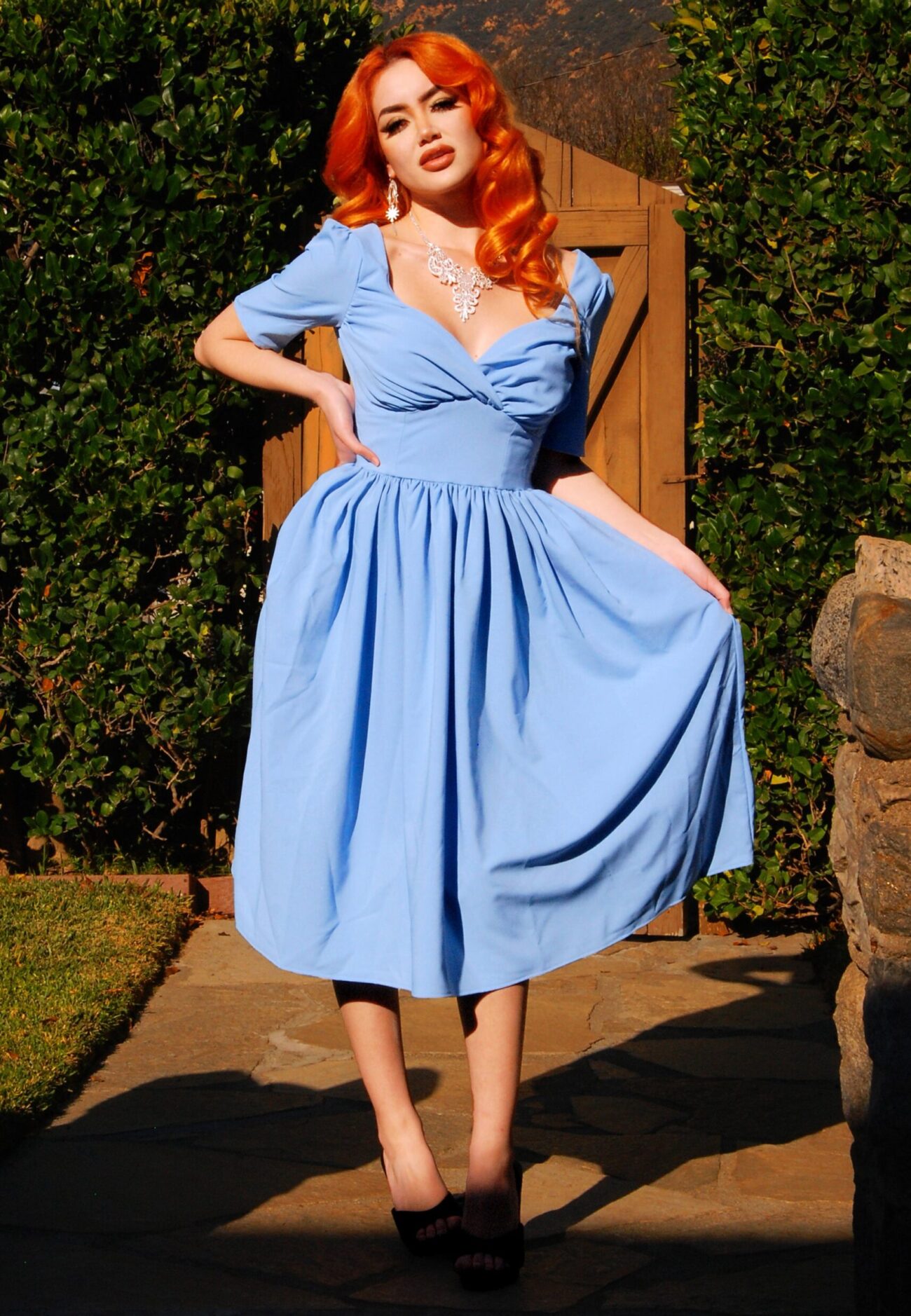 Swing Dress in Chambray Poly Crepe