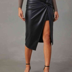 Twist Detail Faux Stretch Leather High Waist Skirt | 2 Colors