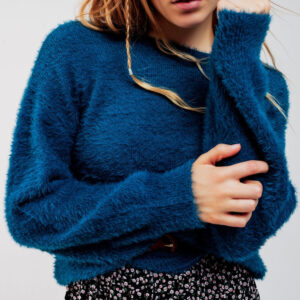 Fluffy Knit Jumper in Blue